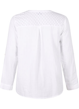 Zizzi Baumwollbluse mit Lochstickerei und 3/4-Ärmeln, Bright White, Packshot image number 1