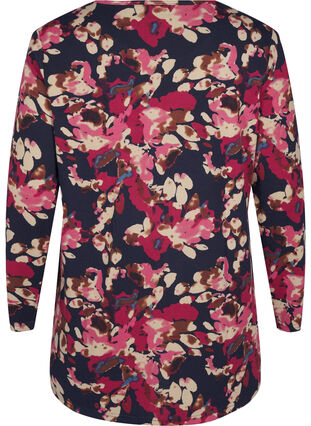 Zizzi Bluse mit Blumenmuster und langen Ärmeln, Ev. Blue Rose Fl.AOP, Packshot image number 1