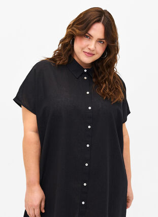 Zizzi Langes Hemd aus Baumwollmischung mit Leinen, Black, Model image number 2