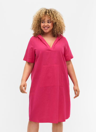 Zizzi Kurzärmeliges Kleid mit Kapuze, Beetroot Purple, Model image number 0