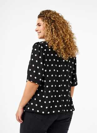 ZizziGepunktete Bluse mit kurzen Ärmeln, Black W. White Dot, Model image number 1