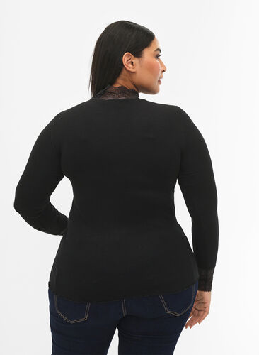 ZizziGerippte Viskosebluse mit Spitze, Black, Model image number 1