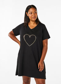 Nachthemd aus Bio-Baumwolle mit V-Ausschnitt, Black Powerful, Model