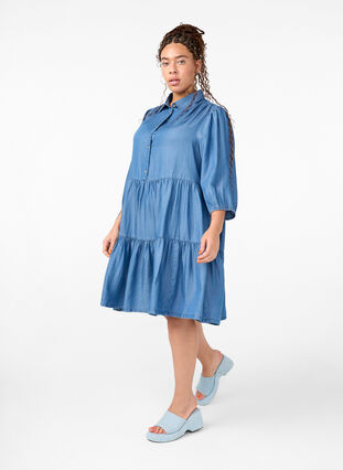 ZizziDenim-Kleid aus TENCEL™ Lyocell mit 3/4 Ärmeln, Blue Denim, Model image number 2