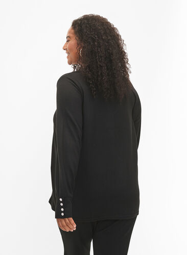 ZizziLangärmelige Bluse mit breitem Ärmelaufschlag und Knöpfen, Black, Model image number 1