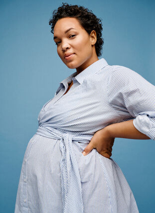 Zizzi Schwangerschafts-Hemdkleid aus Baumwolle, Blue Stripe, Image image number 0