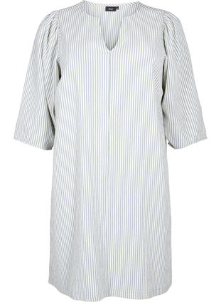 Zizzi Gestreiftes Kleid mit 3/4-Ärmeln, Blue Stripe, Packshot image number 0