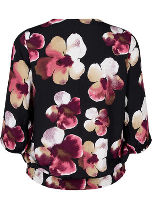 Zizzi Viskosebluse mit Print und Kittel, Black Pink FlowerAOP, Packshot image number 1