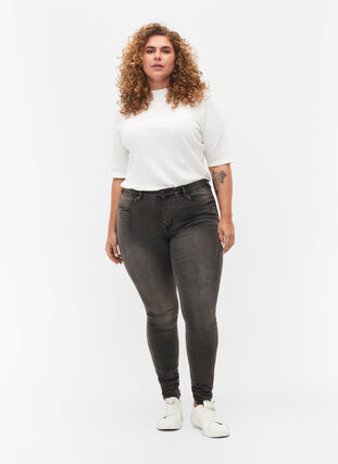 ZizziSuper Slim Amy Jeans mit hoher Taille, Dark Grey Denim, Model image number 0