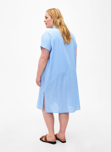 Zizzi Langes Hemd aus Baumwollmischung mit Leinen, Serenity, Model image number 1
