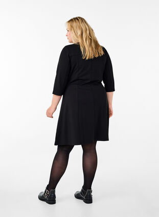 ZizziA-förmiges Kleid mit 3/4-Ärmeln, Black, Model image number 1