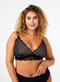 Bralette mit Spitze und weicher Polsterung, Black, Model