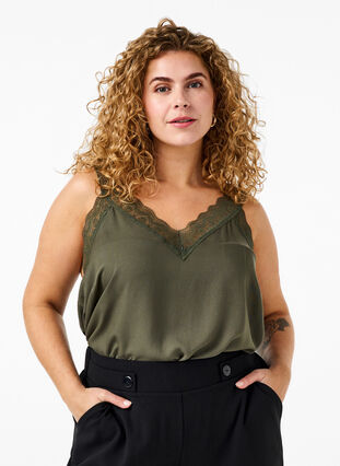 ZizziSpitzentop aus Viskose, Thyme, Model image number 0