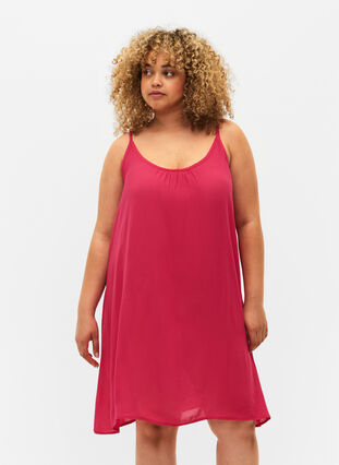 Zizzi Einfarbiges Trägerkleid aus Viskose, Bright Rose, Model image number 0