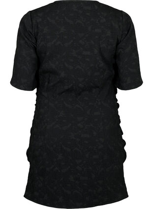 ZizziKurzärmeliges Kleid mit strukturiertem Stoff und Drapierungen, Black, Packshot image number 1