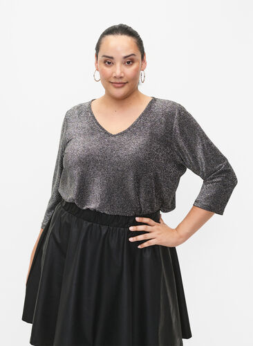 Zizzi Glitzerbluse mit 3/4 Ärmeln, Black Silver , Model image number 0