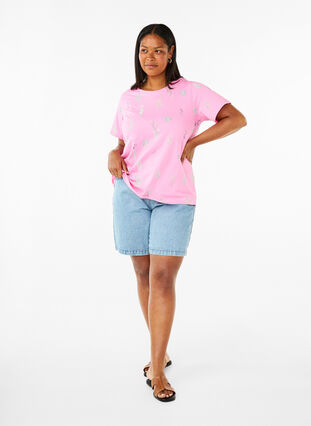 Zizzi T-Shirt aus Bio-Baumwolle mit Blumendruck, Rosebloom W. Flower, Model image number 2