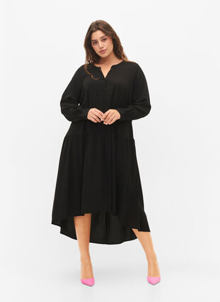 ZizziMidi-Kleid mit langen Ärmeln, Black, Model image number 0