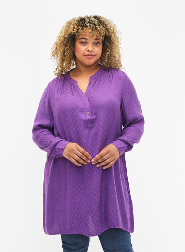 ZizziViskose Tunika mit Ton-in-Ton-Muster, Lavender Violet, Model image number 0