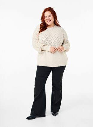 Zizzi Strickbluse mit Spitzenmuster, Pumice Stone Mel., Model image number 2