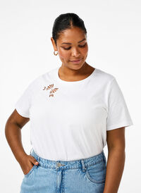 T-Shirt aus Bio-Baumwolle mit Schleifendetail, Bright White, Model