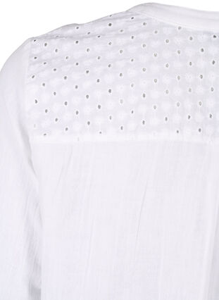 Zizzi Baumwollbluse mit Lochstickerei und 3/4-Ärmeln, Bright White, Packshot image number 3