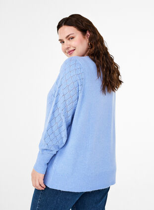 Zizzi Strickbluse mit Spitzenmuster, Cornflower Blue Mel., Model image number 1