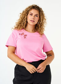 T-Shirt aus Bio-Baumwolle mit Schleifendetail, Rosebloom, Model