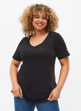 ZizziUnifarbenes Basic-T-Shirt aus Baumwolle, Black, Model image number 0