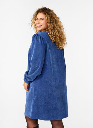 ZizziKurzes Samtkleid mit langen Ärmeln, Sodalite Blue, Model image number 1