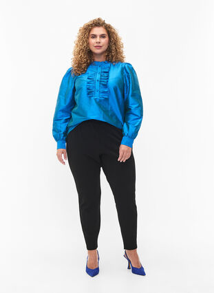 ZizziGlänzende Hemdbluse mit Rüschen, Diva Blue, Model image number 2