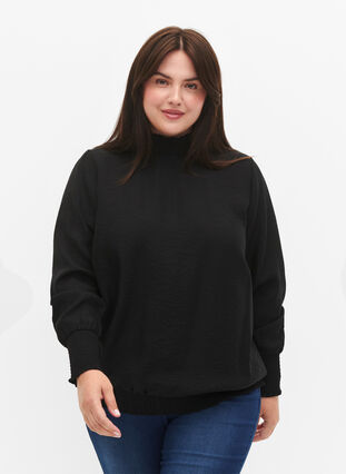 ZizziViskose Bluse mit Schürze, Black, Model image number 0