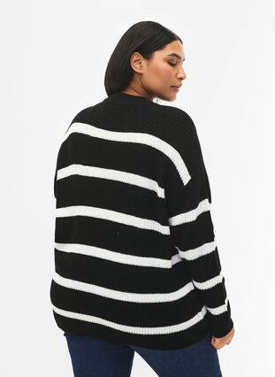 ZizziFLASH – Strickpullover mit Streifen, Black/White Stripe, Model image number 1