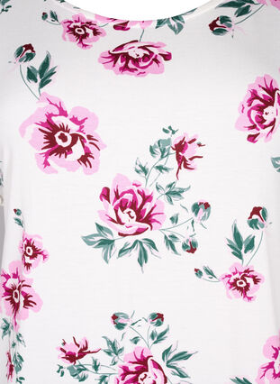 Zizzi Geblümte Bluse aus Viskose mit kurzen Ärmeln, White Pink AOP, Packshot image number 2