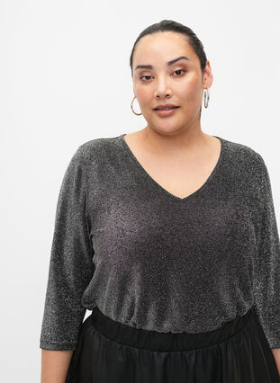 Zizzi Glitzerbluse mit 3/4 Ärmeln, Black Silver , Model image number 2