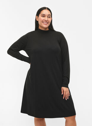 ZizziFLASH – Langärmeliges Kleid mit Rollkragen, Black, Model image number 0