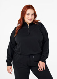 Sweatshirt mit hohem Kragen und Reißverschluss, Black, Model