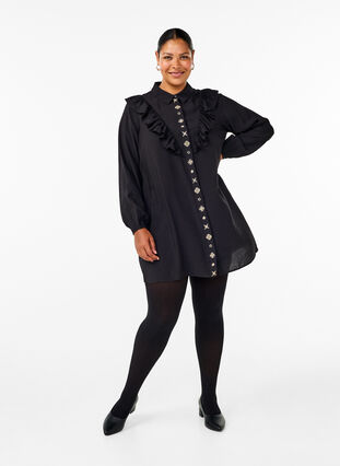 ZizziHemdblusenkleid mit Rüschen und Stickereien, Black, Model image number 3