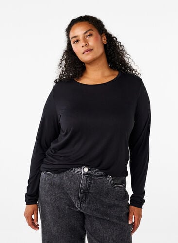 ZizziLangärmelige Bluse aus Wolle und Viskose, Black, Model image number 0