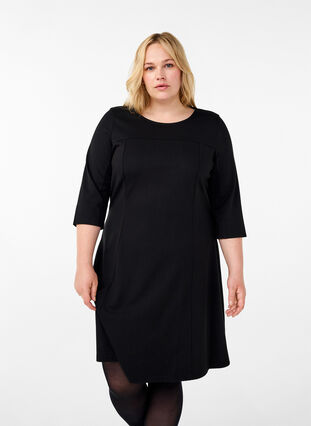 ZizziA-förmiges Kleid mit 3/4-Ärmeln, Black, Model image number 0