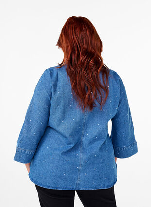 ZizziJeanshemd mit Strass-Steinchen und 3/4 Ärmeln, Bl. Denim Rhinestone, Model image number 1