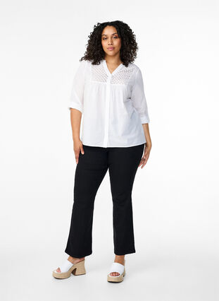 Zizzi FLASH - Shirt mit Häkeldetail, Bright White, Model image number 2