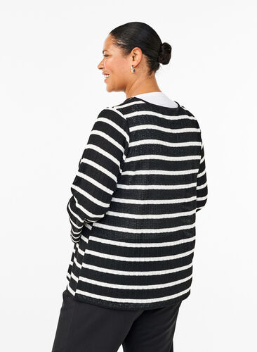 ZizziStrickjacke mit Bindebändchen, Black White stripe, Model image number 1