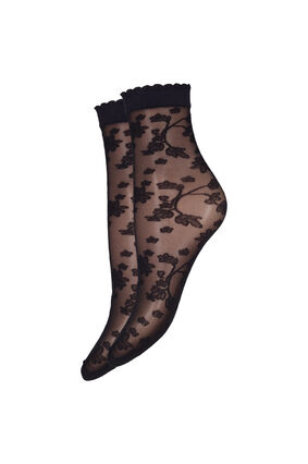 Zizzi2-pack Knöchelsocken mit Spitze, Black Flower, Packshot image number 0