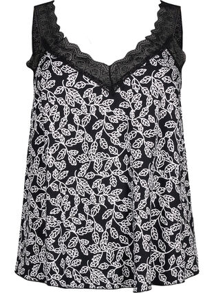 ZizziSpitzentop aus Viskose, Black w. Wh.Leaf AOP, Packshot image number 0