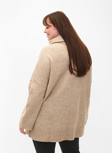 ZizziMelange-Strickpullover mit Rollkragen, Simply Taupe Mel., Model image number 1