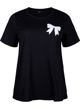 Zizzi T-Shirt aus Baumwolle mit Schleife, Black W. White, Packshot image number 0