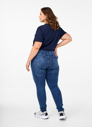 ZizziSuper-Slim Amy Jeans mit Abnutzungsdetails, Blue Denim, Model image number 1