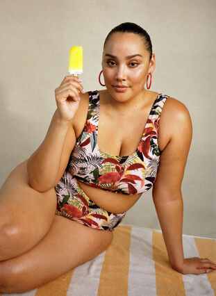 Zizzi Hochtailliertes Bikiniunterteil mit Print, Palm Print, Image image number 0