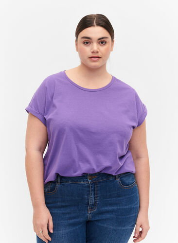 Zizzi Kurzärmeliges T-Shirt aus Baumwollmischung, Deep Lavender, Model image number 0